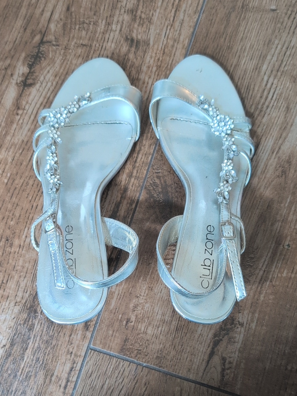 Club Zone Silver Embellished T-Strap Sandals for Women